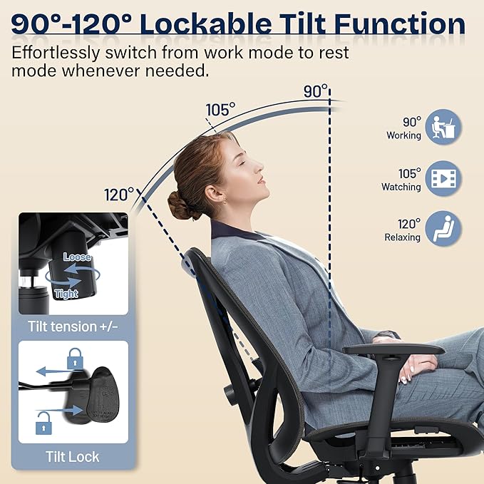 Ergonomic Office Chair, Mesh Computer Desk Chairs with Adjustable Lumbar Support, 3D Armrests, Tilt Function, Comfy Wide Seat, Swivel Executive Work Task Chair for Company and Home
