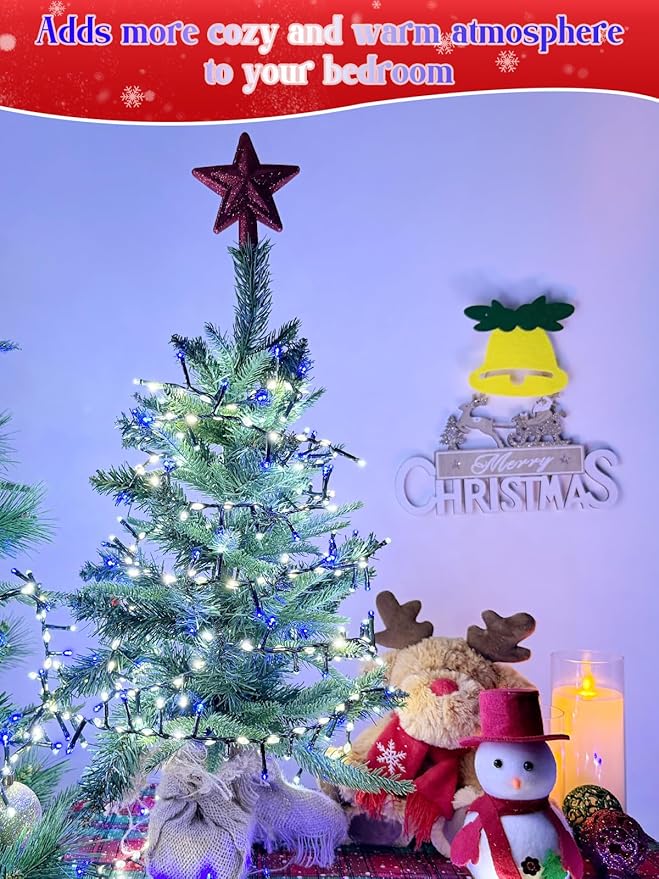 2025 New Christmas Cluster Lights 800 LED with Flowing Twinkling, Firecracker Fairy Lights with 15 Modes & Timer, Waterproof Christmas String Light for Indoor Outdoor Xmas Tree Party Garden Blue White