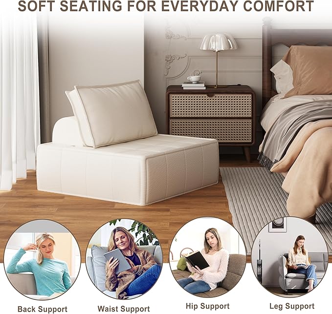 PurrJoys Modular Sectional Sofa, 35" Corduroy Sofa Sleeper Deep Seat Sofa with Adjustable Backrest, Small Couch for Small Spaces, Living Room, Bedroom, Apartment,Blue Office Couch