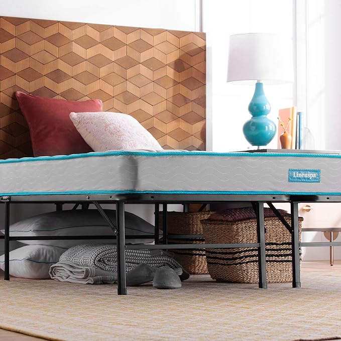 Linenspa 6-Inch Innerspring Mattress - Twin XL + 14-Inch Folding Platform Bed Frame