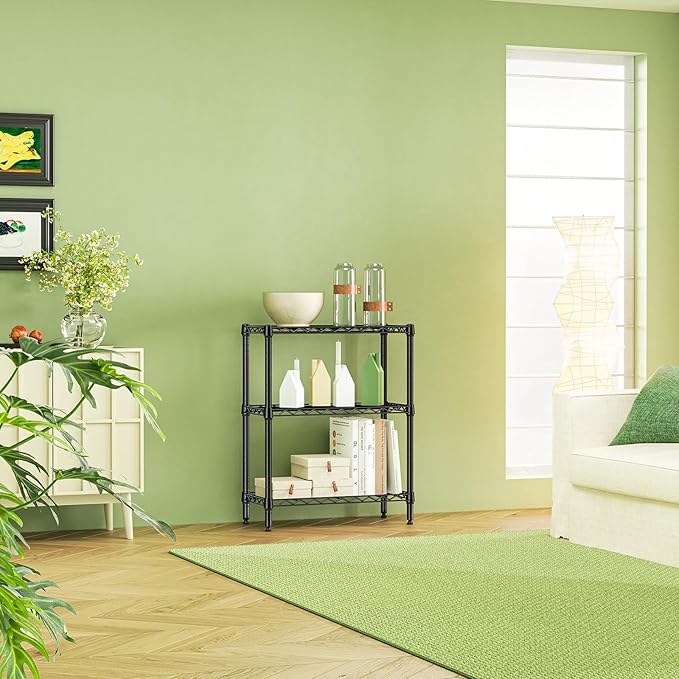 IZEUK 3 Tier Heavy Duty Steel Storage Shelves, Metal Shelf Wire Shelving Rack for Pantry, Kitchen, Cloakroom or Office Organization (11.8" D x 25.6" W x 31.5" H, 750LBS, Black)