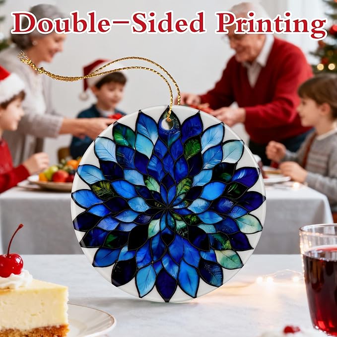 Blue and Green Leaves Mandala Ornament, Christmas Ornaments, Christmas Decorations, Holiday Decor Gifts for Family & Friends, Gift Exchange & Gift Idea, Giftbox Included