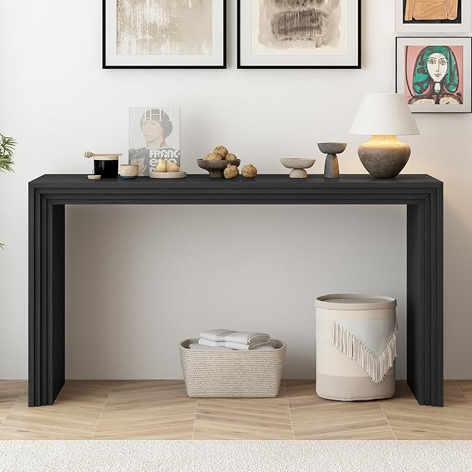 Modern Farmhouse Entryway Console Table 59.2-Inch Entry Sofa Table for Living Room Entrance Hallway Furniture (Black)