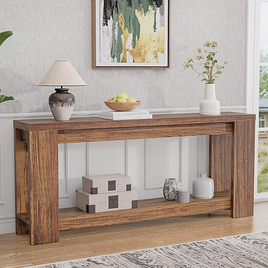 Farmhouse Console Table with Storage Shelf, 70.9” Extra Long Sofa Table Behind Couch, Rustic Entryway Accent Table for Hallway, Living Room, or Foyer, Entrance Rustic Brown