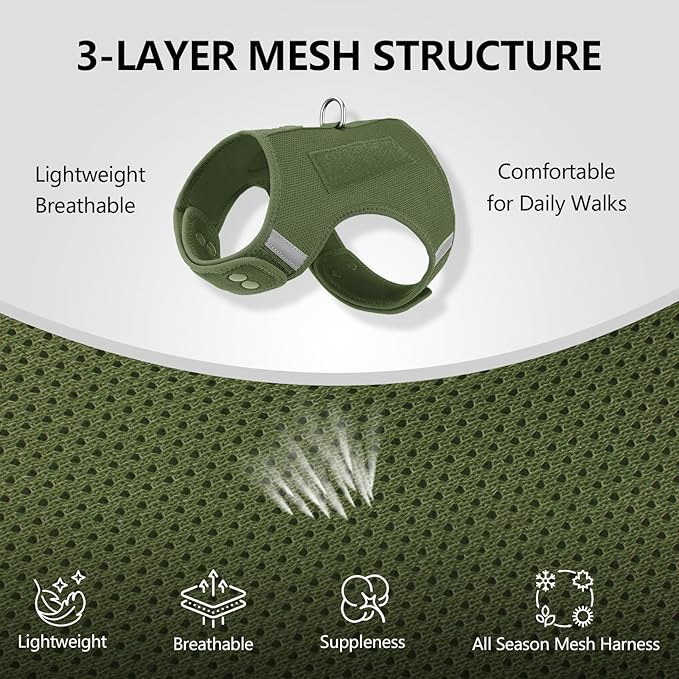 Dog Harness for Puppy – Adjustable Reflective Easy Put On Soft Mesh Vest for Small Dogs with 2 Patches (Misty Green,XXS)