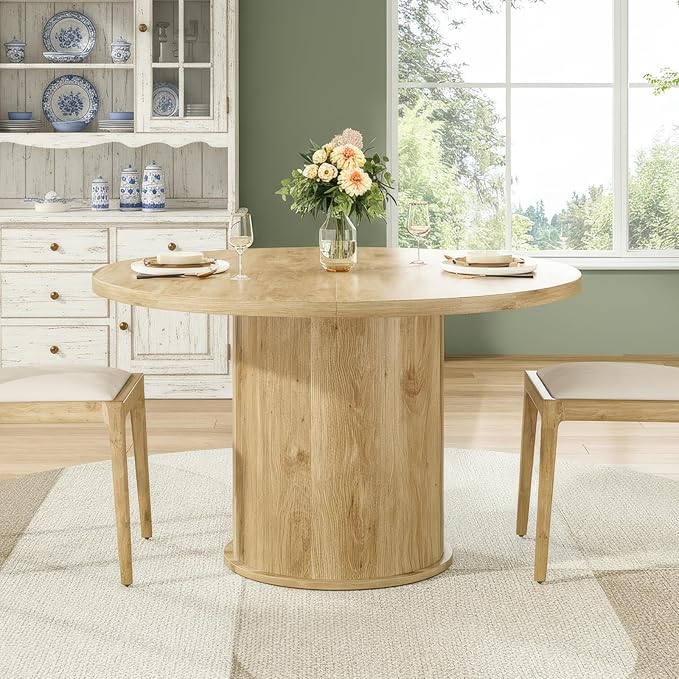 Farini 43" Round Dining Table for 4-6,Modern Kitchen Room Table with Wood Top & Sturdy Metal Base,Natural