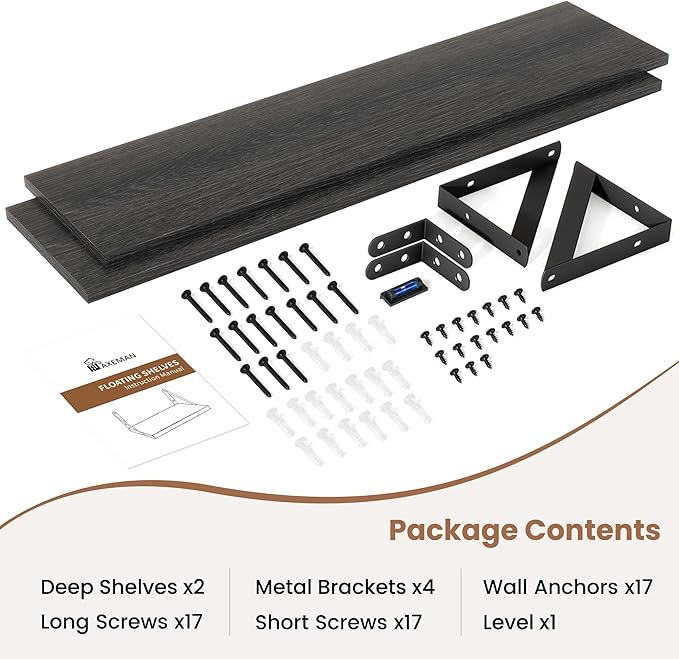 Axeman Black Floating Shelves for Wall 55 Inch | 55W x 8D Rustic Floating Shelves Set of 2 | 8" Deep Wall Shelves for Bathroom Kitchen Living Room | Bookshelf Display Shelves - Black