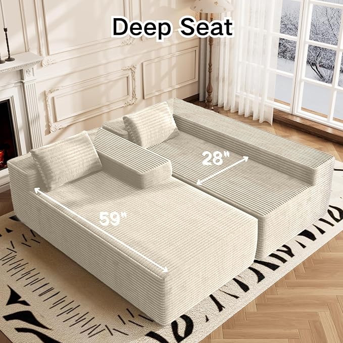 105.5" Modular Sectional Sofa L-Shape, Modular Cloud Sofa with Deep Seat for Living Room Bedroom, Upholstered Couches No Assembly Required (Beige Left Facing Chaise)