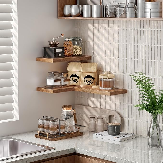 Floating Shelves for Wall, 1.5" Thick Wall Shelf Set of 3 with Invisible Brackets, 15.7L x 7.9W Hanging Shelves Farmhouse Home Decor for Bathroom, Living Room, Bedroom, Rustic Brown 4301BJP3BF