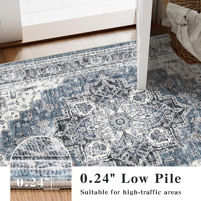 3x5 Vintage Area Rugs for Indoor Entrance Stain Resistant Washable Entryway Rug Ultra Soft Low Pile Lightweight Carpet Faux Wool Rugs for Living Room Bedroom Playroom Home Office