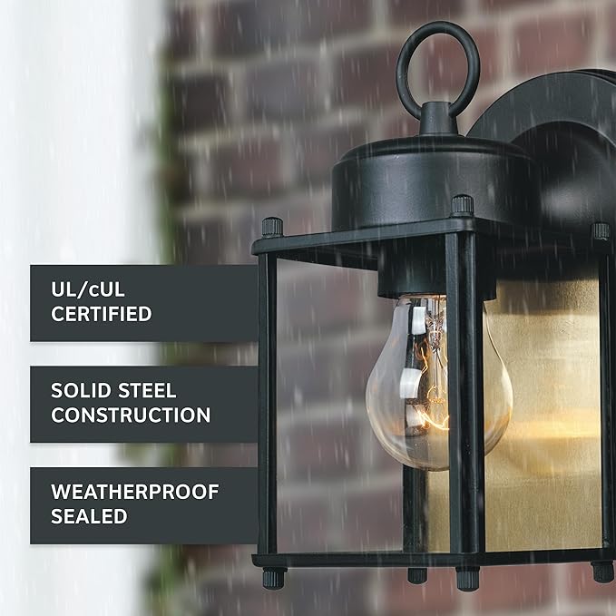 DESIGNERS FOUNTAIN Preston Outdoor Light Fixture, 8 Inch Exterior Wall Lantern Sconce for Front Door, Patio and Porch, Black, 1161-BK