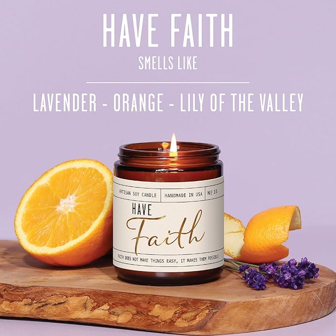 Christian Gifts for Women, Religious Gifts for Women - 'Have Faith' Candle, w/Lily of The Valley & Lavender I Spiritual Gift I Catholic Gift I 50Hr Burn, Made in The USA