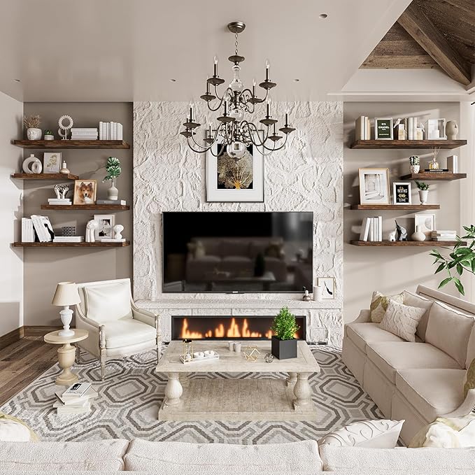 Heimlove 36 Inch Long Floating Shelf for Wall, 12" Deep Floating Shelves Shelves for Bedroom Living Room Bedroom,Wall Mounted Shelves for Storage Book Decor, Set of 2, Rustic Brown