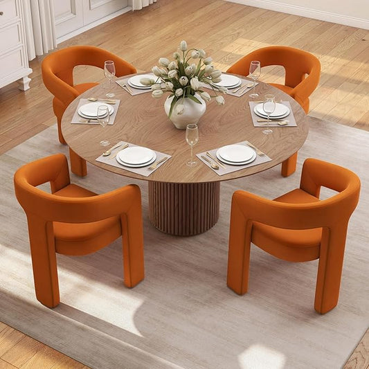Set of 4 Modern Velvet Fabric Upholstered Dining Chairs with Open-Back, Cute Barrel Side Chairs Kitchen Armchair Accent Chairs for Dining Room Bedroom, Orange