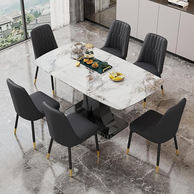 Dining Chairs Set of 8，Modern Dining Chairs, Equipped with PU Leather Backrest Cushions and Black Metal Legs, Suitable for Restaurants, Kitchens, and Bedrooms Dining Room Chairs