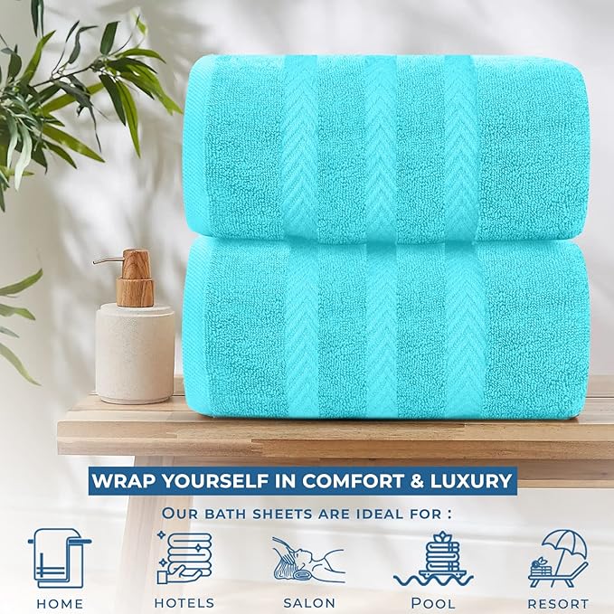DAN RIVER 2 Pack Luxury Bath Sheets 35x70, 600 GSM, Soft & Quick Dry 100% Ring Spun Cotton Towels Ideal for Hotels, Spas, Gyms & Salons Extra Large, Turquoise