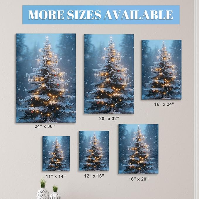 Framed Christmas Pictures Wall Decor,Vintage Pine Tree Prints,Winter Christmas Canvas Wall Art Decoration for Bedroom Bathroom Living Room Rustic Xmas Holiday Gifts (Christmas Tree 15, 11'' X 14'')