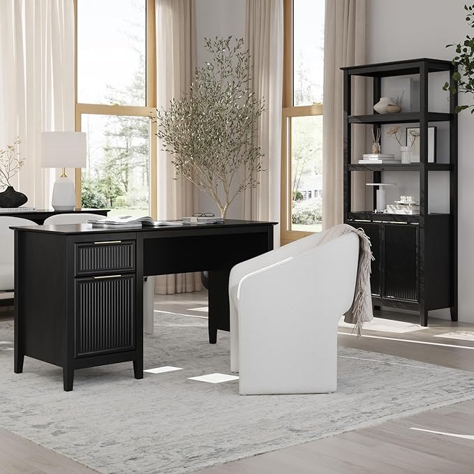 Bush Home Mid Back Barrel Office Chair, Home Office Furniture, Camille Collection, Light Cream Fabric