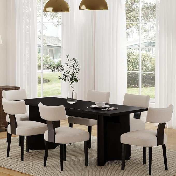 Upholstered Dining Chairs Set of 6 Modern Wooden Kitchen Chairs Fabric Side Dining Room Chair Farmhouse Dinner Chair, Beige