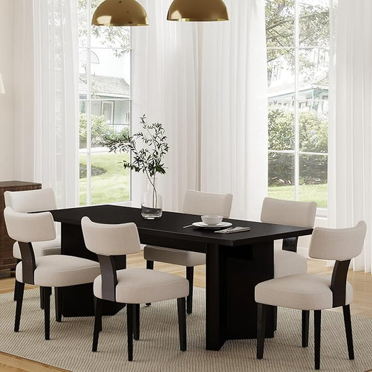 Upholstered Dining Chairs Set of 6 Modern Wooden Kitchen Chairs Fabric Side Dining Room Chair Farmhouse Dinner Chair, Beige