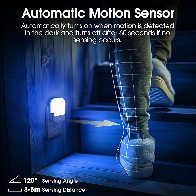 Briignite Blue Motion Sensor Dusk to Dawn Dimmable Led Night Light 2Pack for Kids, Bedroom, Kid Room, Bathroom