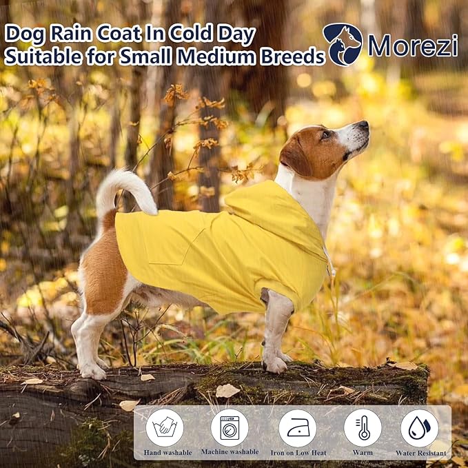 Dog Raincoat rain Jacket Dogs Waterproof fit for Small Medium Breeds Zipper Closure Pocket Storage in Cold Day - Yellow - XL
