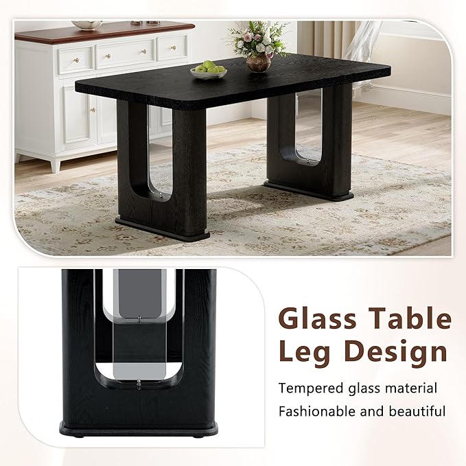 Dining Room Table for 6 - Black Faux Marble Dining Table with 1.7-Inch Thick Seamless Tabletop and Dual Pedestal Base,64.5'' Mid Century Modern Dining Table Ideal for Kitchen,Home Office