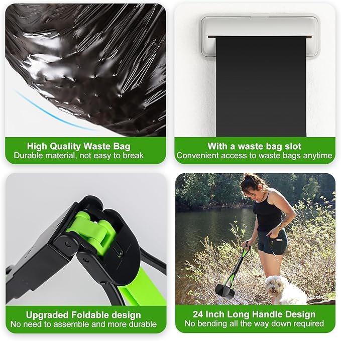 Dog Poop Trash Can Outside with Foldable Pooper Scooper, 20L/5Gallon Dog Waste Trash Can with Lid and 100 Bags, Pedal and Removable Inner Waste Bin, Black