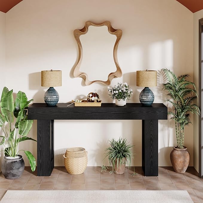 Tribesigns 63-Inch Long Console Table, Farmhouse Wooden Sofa Table Behind The Couch, Narrow Entryway Table for Entrance, Hallway, Living Room (Black)