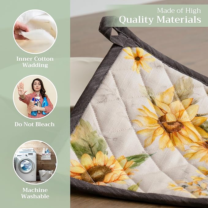 Maison d' Hermine Pot Holders 100% Cotton Heat Resistant Potholders 8" x 8" Hot Pads with Loop BBQ, Cooking, Baking, Grilling, Kitchen, Handling Hot Pans Spring/Summer (Pack of 1, Candice)