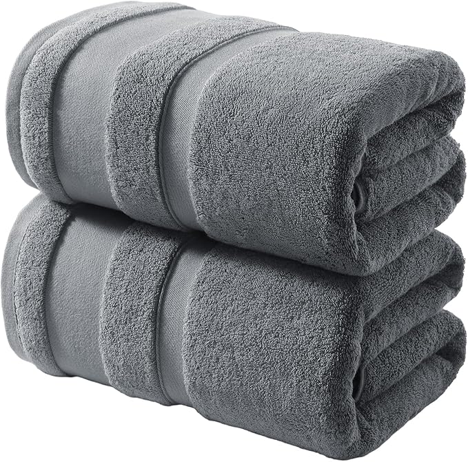 REDKISS 100% Cotton Bath Towels Set of 2, Extra Large Bath Sheets 35 X 70 Inches, 800 GSM, Quick Dry, Ultra Soft & Super Absorbent Bathroom Towel Sets for Bathroom, Gym, Spa, Pool & Hotel, Grey