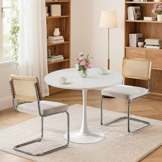 SoarFlash Kitchen Table and Chairs for 2, 24" Dining Table Set for 2 with Velvet Upholstered Chairs, 3 Piece Round Kitchen Table Set, Dining Room Table Set for Small Space, Apartment