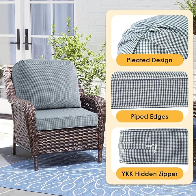 Outdoor Cushions for Patio Furniture Set of 2, 24"x24" Water Repellent Chair Cushions Removable Seat Bottom & Back Cushion Covers for Chair, Sofa, Couch, Black White Mini Check