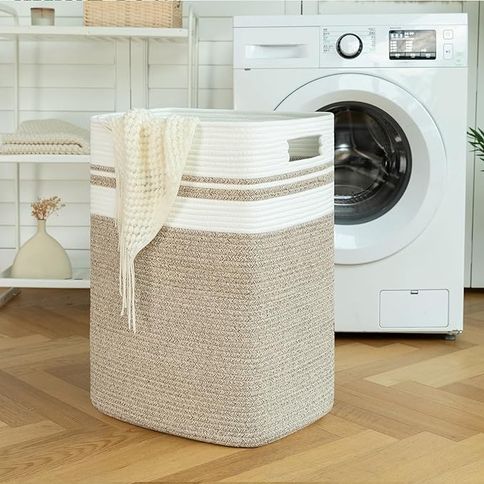 OIAHOMY 91L Laundry Hamper, XXXLarge Laundry Basket, Collapsible Cotton Rope Basket,Woven Storage Basket for Blankets,Clothes,Pillows-16x15x24-Yellow