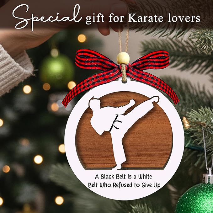 Karate Christmas Ornament 2025 - Black Belt 2 Layer Wooden Christmas Ornament - Karate Gifts for Men Woman - Martial Arts Gifts for Boys, Girls, Instructor - Martial Arts Christmas Tree Hanging Decor
