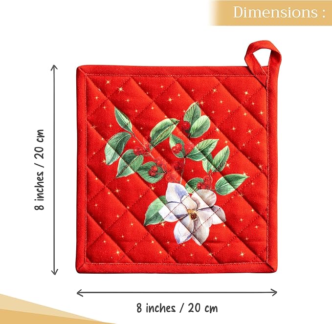Maison d' Hermine Pot Holders 100% Cotton Heat Resistant Potholders 8" x 8" Hot Pads with Loop for Thanksgiving Christmas Decorations BBQ Cooking Baking Handling Hot Pans (Pack of 1, Noel)