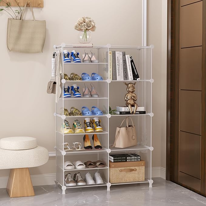 AWTATOS Closet Organizer 8 Cube Storage Shelves Clothes Organizers Closet Storage Stackable Cubby Shelving for Closet Bedroom Living Room Office, Transparent Twill