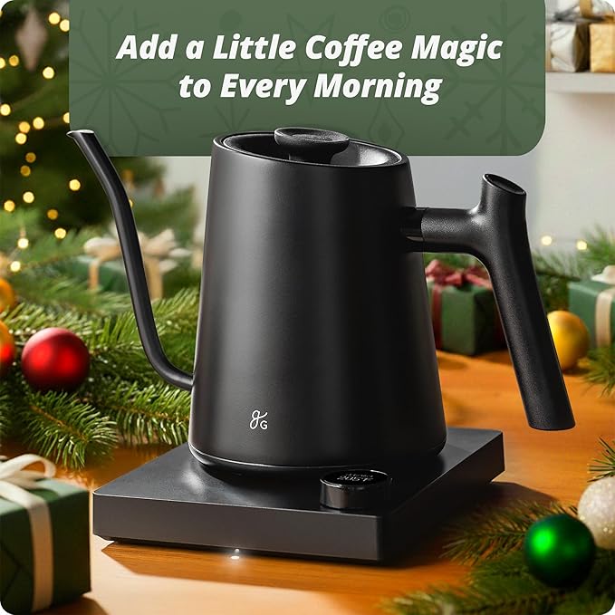 Greater Goods Electric Gooseneck Kettle, 1200W Stainless Steel with Precision Temperature Control, Fast Boil, BPA-Free, Ideal for Pour Over Coffee and Tea,1L (Onyx Black)