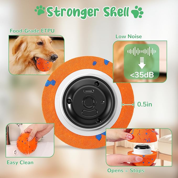 Smart Interactive Dog Toys,Vibrating Dog Ball,Dog Chew Toys,Balls for Dogs，Chew-Proof Shell,Automatic Moving/Bouncing/Rotating, E-TPU Material,Ip68 Waterproof