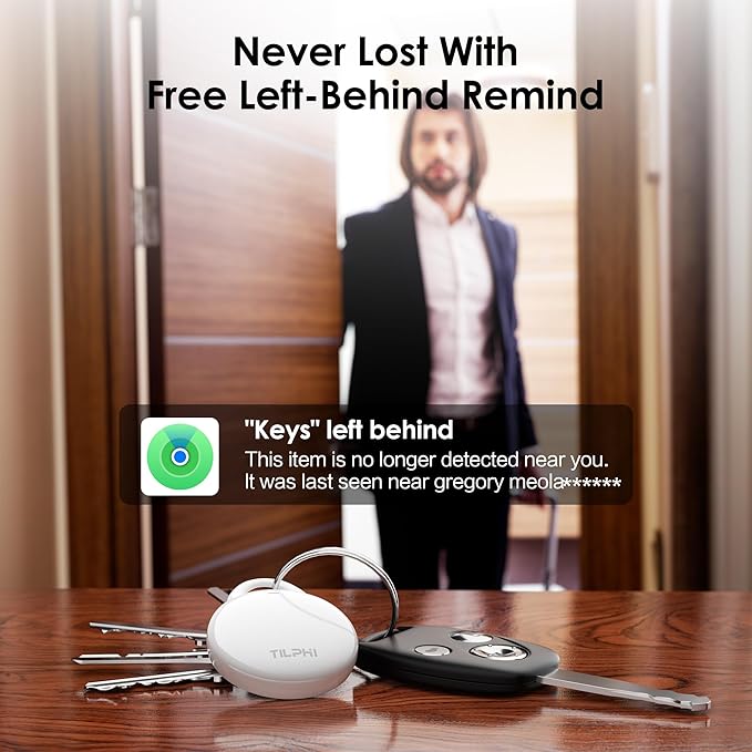 Air Tracker Tags-4 Pack: Bluetooth Tracker Works with Apple Find My (iOS Only), Key Finder and Smart Tag Locator for Luggage, Backpack, Suitcases, Pets, Replaceable Battery(White)