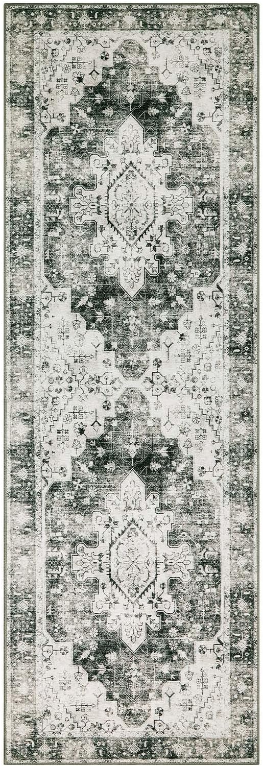 Moynesa Ultra-Thin Washable Runner Rug -2x6 Rug Runners for Hallways Non Slip Stain Resistance, Vintage Non Shedding Indoor Throw Carpet Runner for Bathroom Entry Door Kitchen Laundry Room, Grey
