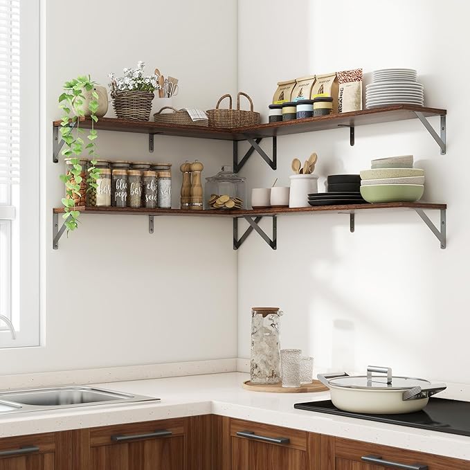 Axeman 32 Inch Floating Shelves | 8 Inch Deep Walnut Wall Shelves Set of 2 | 31.5W x 8D Rustic Wood Shelves for Bookshelf Living Room Bedroom Home Office Bathroom