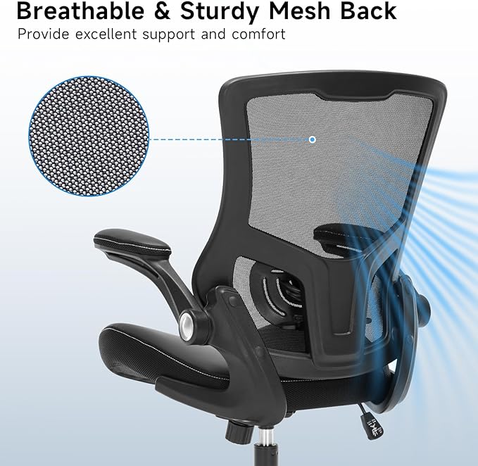 Office Chair Ergonomic Desk Chair 350lbs Comfy Mesh Computer Chair with Adjustable Lumbar Support Flip-up Armrests, Executive Rolling Swivel Comfy Task Chair for Home Office