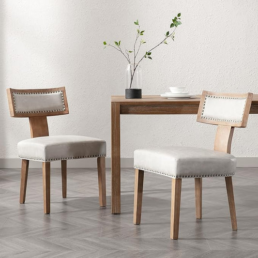Mid Century Modern Dining Chairs Set of 2 PU Leather Upholstered Kitchen Side Chairs with Nailhead Trim, Modern Kitchen Armless Solid Wood Dining Chairs, Grey