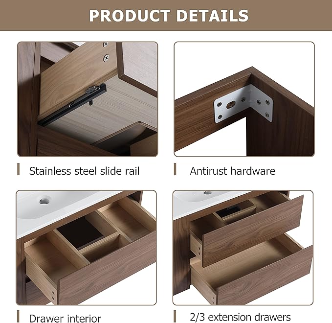 Goujxcy 30" Wall Mounted Bathroom Vanity with Sink, Modern Floating Bathroom Cabinet with White Gel Basin and Storage Drawer/Adjustable Side Shelf, Soft-Closing Door Wood Hanging Bath Room Cabinet