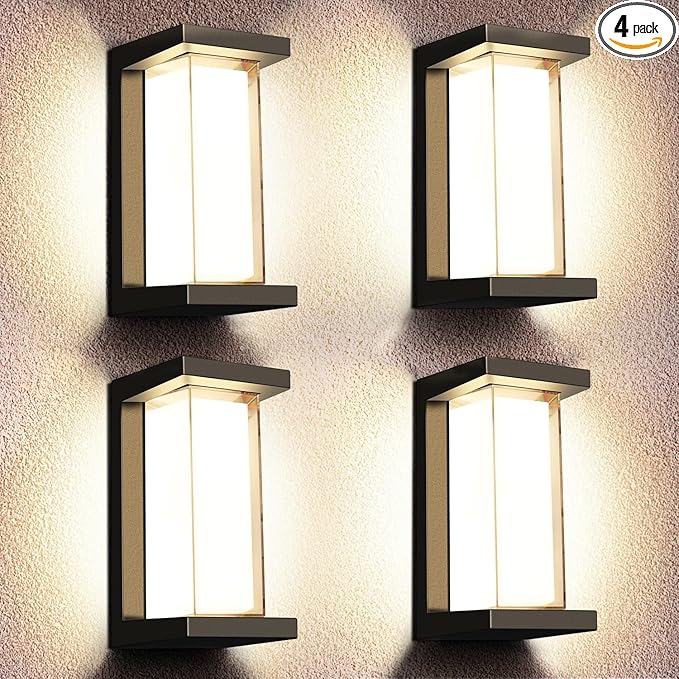 Juyace 18W Exterior Lighting Fixtures 4 Pack Budget-Friendly Outdoor Porch Lights Modern Black Sconces Wall Mount 1800Lm 3000K IP65 Waterproof for Garage House Patio Front Door Entryway