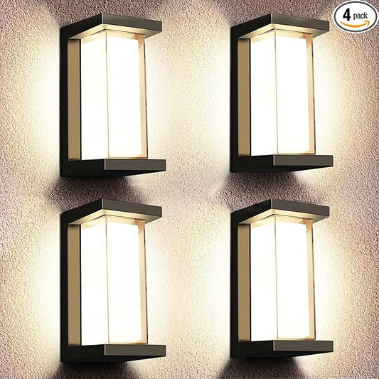 Juyace 18W Exterior Lighting Fixtures 4 Pack Budget-Friendly Outdoor Porch Lights Modern Black Sconces Wall Mount 1800Lm 3000K IP65 Waterproof for Garage House Patio Front Door Entryway