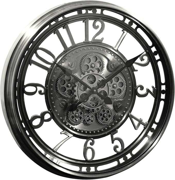 INFINITY TIME 21 Inch Moving Gear Wall Clock Modern, Large Vintage Industrial Steampunk Wall Clocks for Living Room Decor,Gunmetal Arabic Numeral