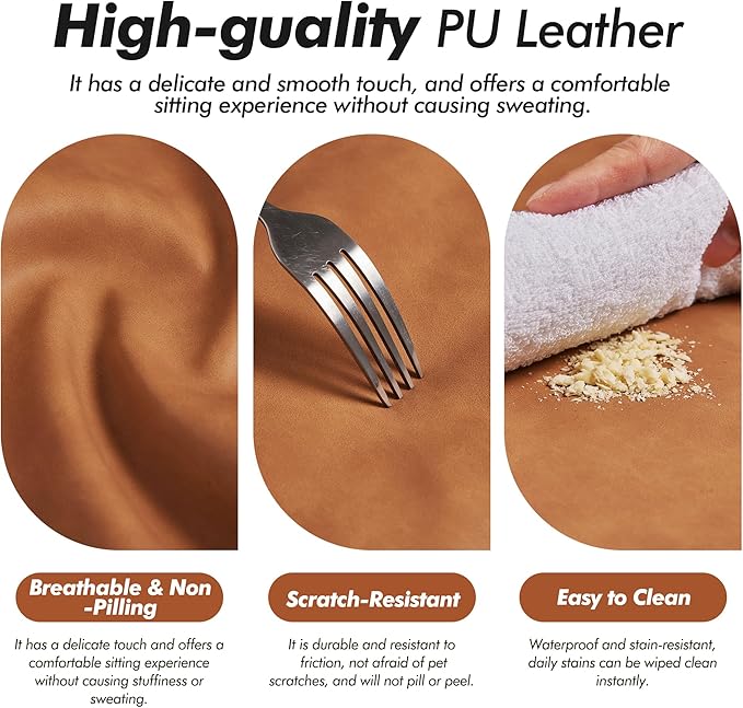 Home Office Desk Chair, Ergonomic Minimalist Faux Leather Swivel Chair with Oak Wood Armrests, Comfortable Task Chair for Computer or Study Room, 2 Pack, Camel Brown