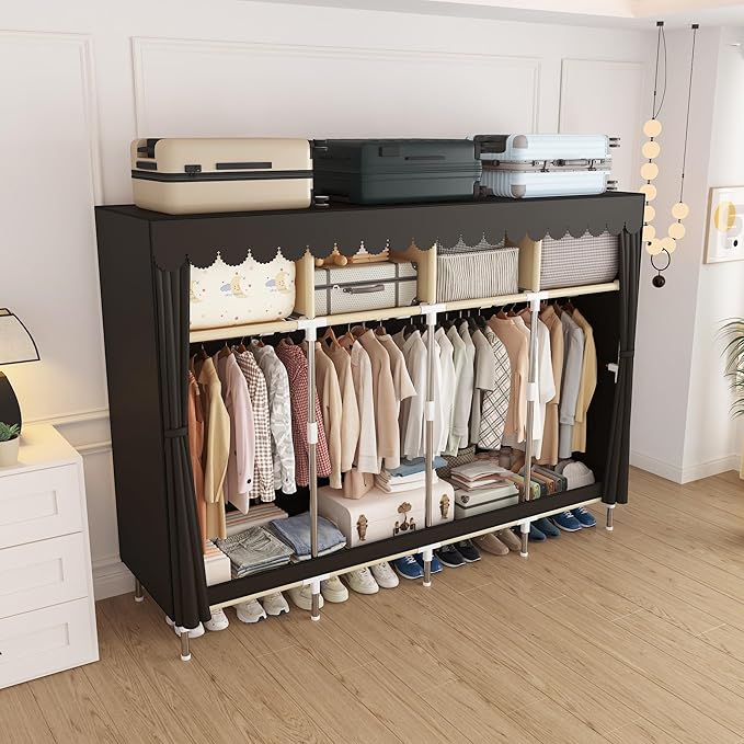 Portable Wardrobe Closet Durable and Easy to Assemble Heavy Duty Clothes Rack with Non-Woven Cover Fabric Best for Bedroom and Easy Storage and Organization (Brown-B)